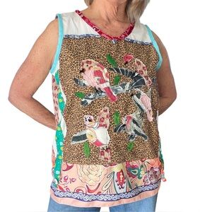 Auntie M Upcycled One-of-a-Kind Handmade Bird Motif Artwear Top